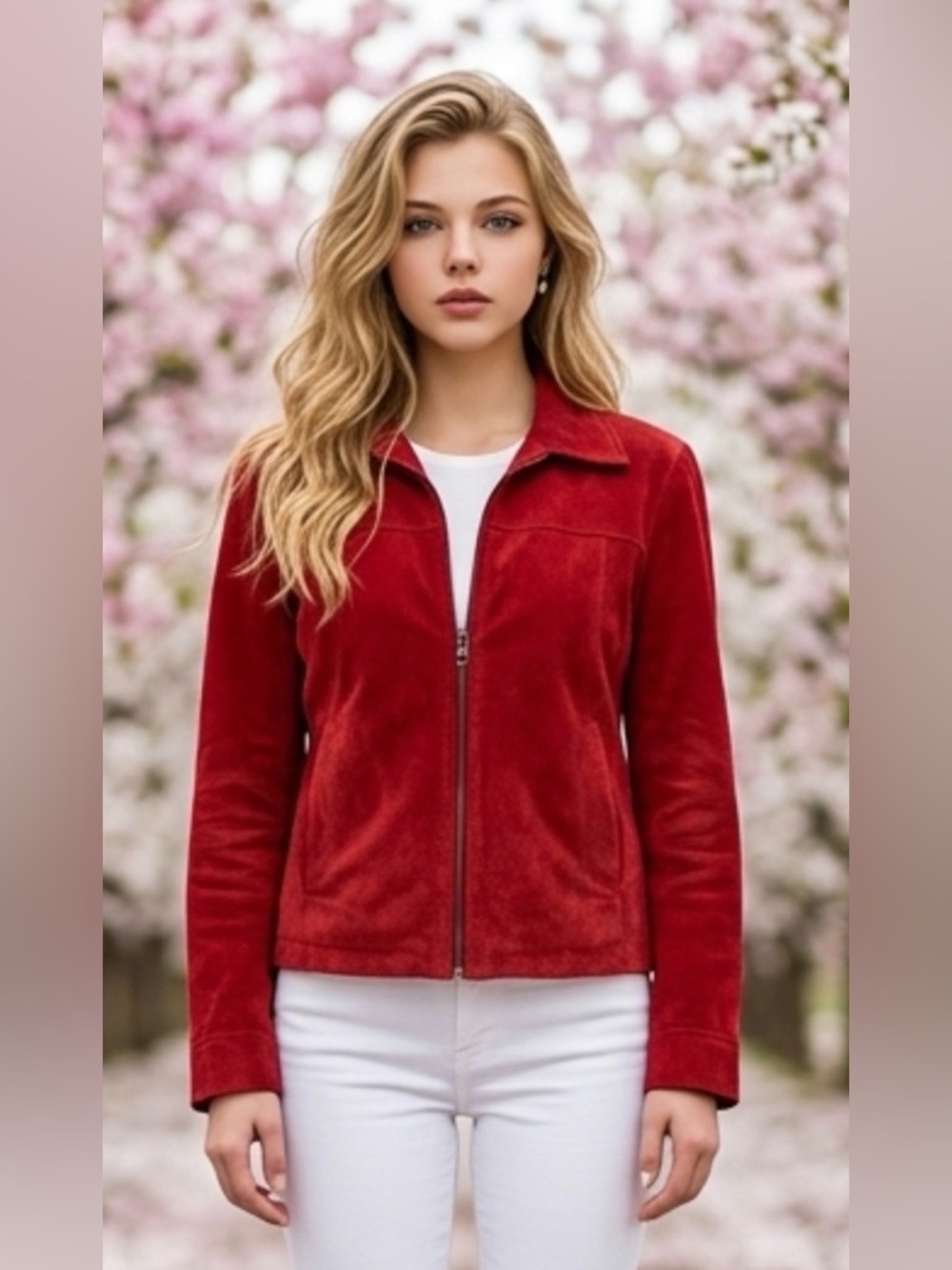 cleo Vibrant Red Suede Zip Jacket